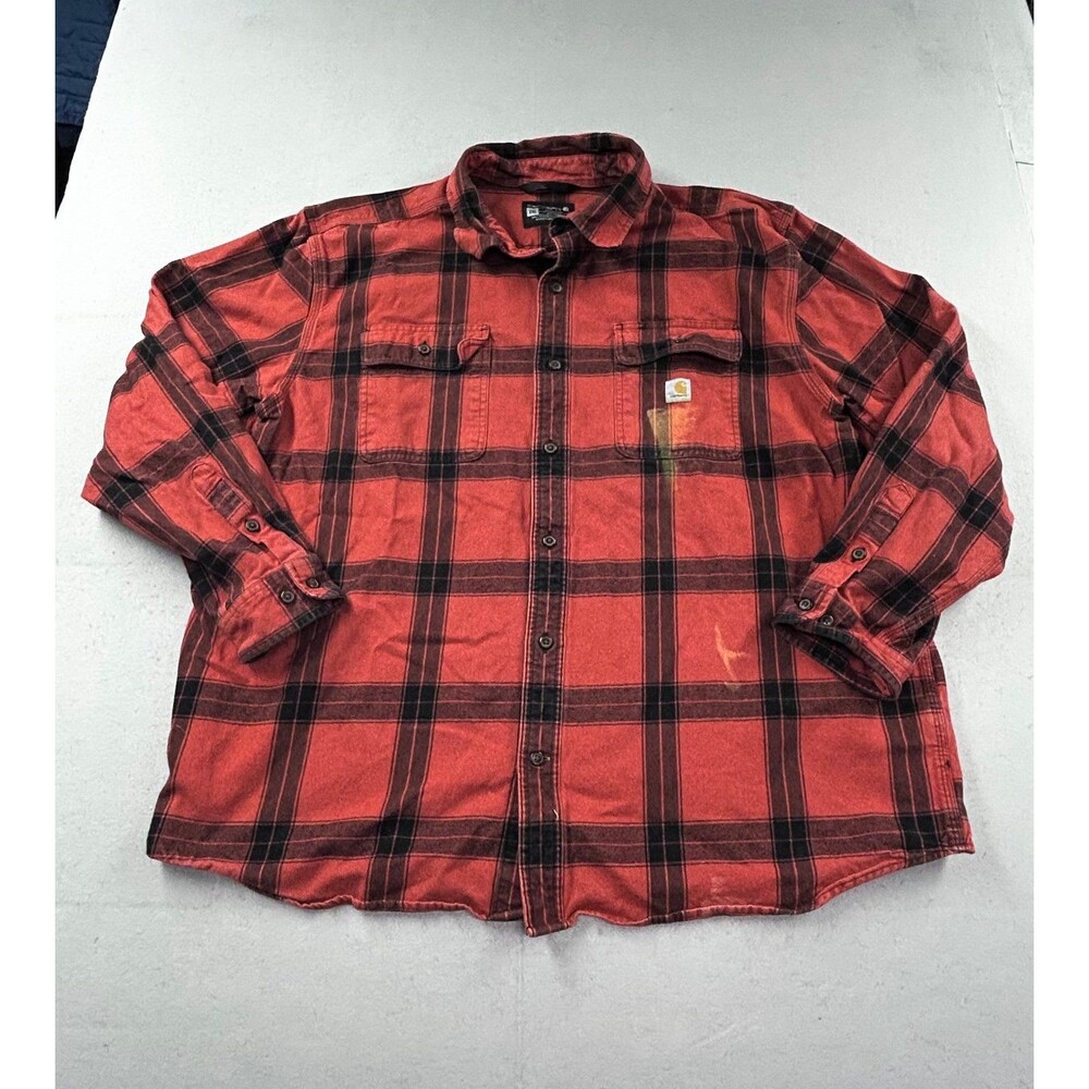 Carhartt Heavyweight Loose Fit Plaid LS Men's Flannel Shirt Size 2XL 105439 Red